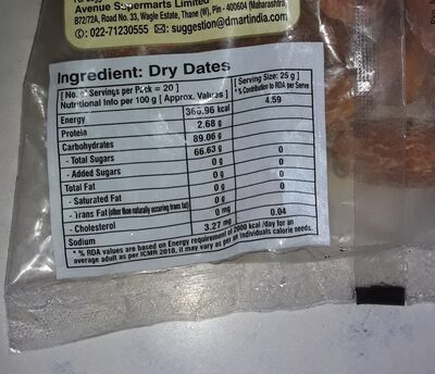 Dried Dates - Nutrition facts