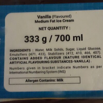 Vanilla ice cream - Ingredients